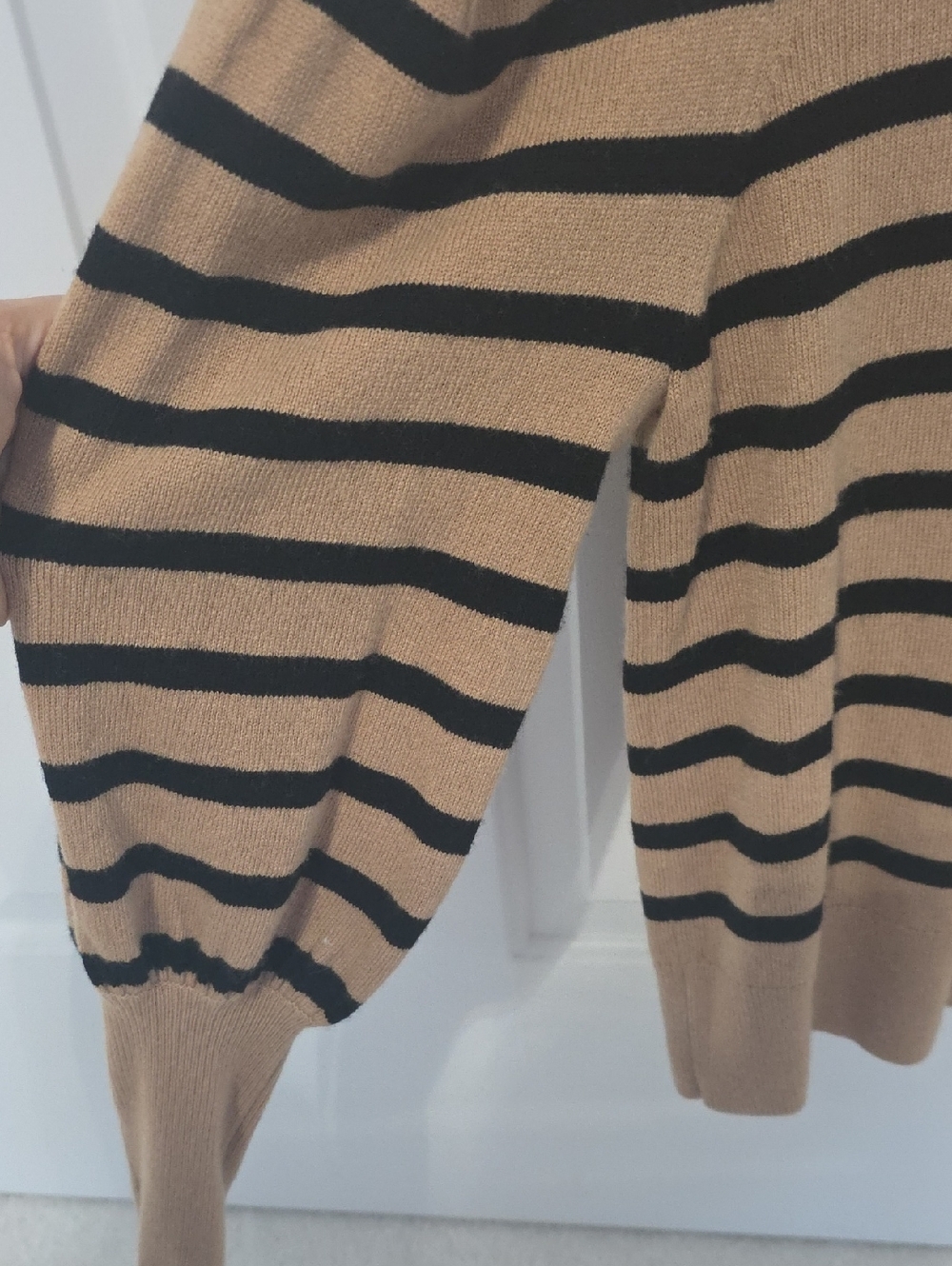 Jonathan Simkhai Tan and Black Striped Puff-Sleeve Sweater XS - Picture 2 of 5
